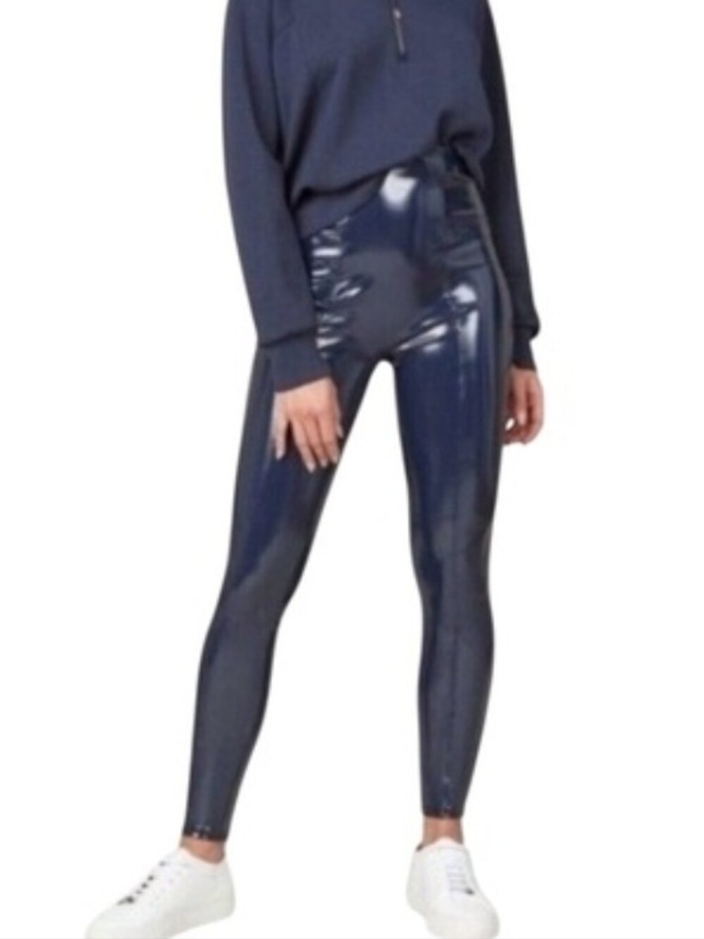 NWOT SPANX Glossy Navy Faux Patent Leather Leggings